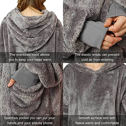 CMTOP Manta Mujer De Sudadera con Capucha Calentita Grande Pullover Manta de TV Hombres Y Mujeres Suave Color SóLido Invierno Talla úNica(Gris,Talla única )