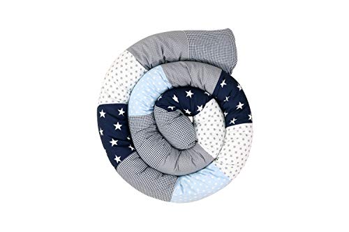 Cojín protector para cuna de ULLENBOOM ® cojín chichonera en forma de serpiente azul claro azul gris (ideal para proteger al bebé de los barrotes de la cuna o como cojín de apoyo)