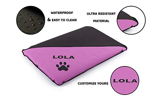 Colchoneta Personalizada para Perros - Impermeable y Resistente - Colchón para Perro Grande, Pequeño y Mediano - Exterior e Interior - Cama Antimordeduras (L - 105 x 75 x 6 CM, Malva)