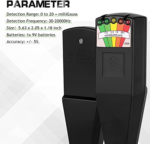 color tree Mano LED EMF Detector de caza de fantasmas de campo magnético Comprobador electromagnético de equipos paranormales 50 Hz-20000 Hz Negro