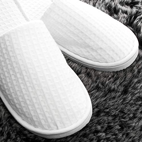 com-four® 6 Pares de Zapatillas de Felpa - Pantuflas Patrón “Gofre” con Suela Antideslizante - Babuchas de Baño - Talla 38/39 - Color: Blanco - Unisex