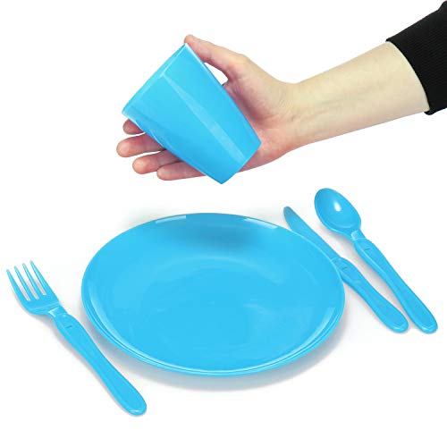 com-four® Set de Picnic de 31 Piezas, vajilla para 6 Personas, Ideal para Acampar, Playa y Viajes de mochilero (Azul)