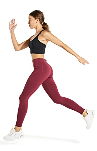 Comallan Leggings térmicos de invierno para mujer, impermeables, para yoga, fitness, entrenamiento, senderismo, con forro polar y bolsillos, Rubin Vino, XXL