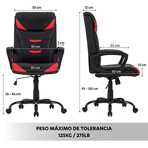 COMIFORT Silla de Gaming Imola con Respaldo Alto, Silla Gamer Oficina Despacho con Acolchado Total, Silla Racing Altura Regulable y Movimiento Giratorio, Sillon Gaming Tapizado Sport Color Negro