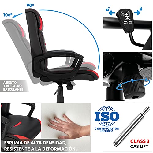 COMIFORT Silla de Gaming Imola con Respaldo Alto, Silla Gamer Oficina Despacho con Acolchado Total, Silla Racing Altura Regulable y Movimiento Giratorio, Sillon Gaming Tapizado Sport Color Negro