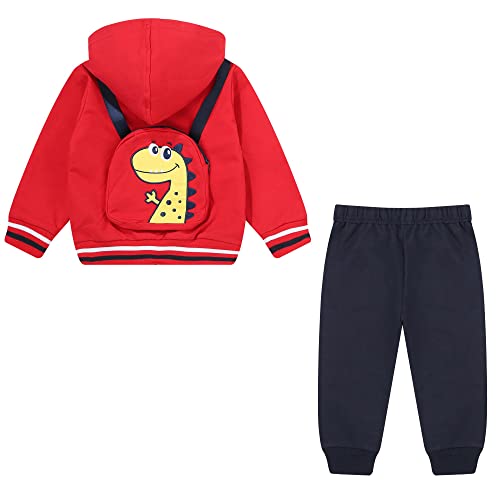 Conjunto de Chándal para Bebé Zip Sudaderas con Capucha Pantalones de Deporte Sudaderas Camiseta Pantalones para Correr Juego de 3 Piezas,90-Rojo,12-18 meses