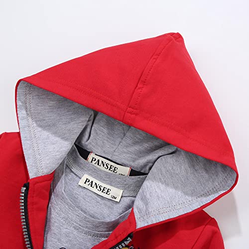 Conjunto de Chándal para Bebé Zip Sudaderas con Capucha Pantalones de Deporte Sudaderas Camiseta Pantalones para Correr Juego de 3 Piezas,90-Rojo,12-18 meses