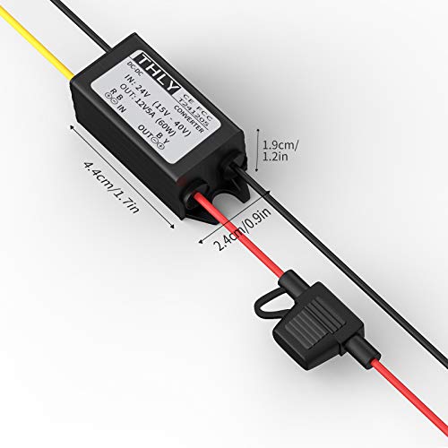 Convertidor 24v a 12v,Step Down Converter 5A 60W DC DC Buck de Voltaje de Potencia con Fusible a Prueba de Agua, Regulador de Voltaje CC para de Vehículo/Barco, etc. (Acepta entradas de CC15-40 V)