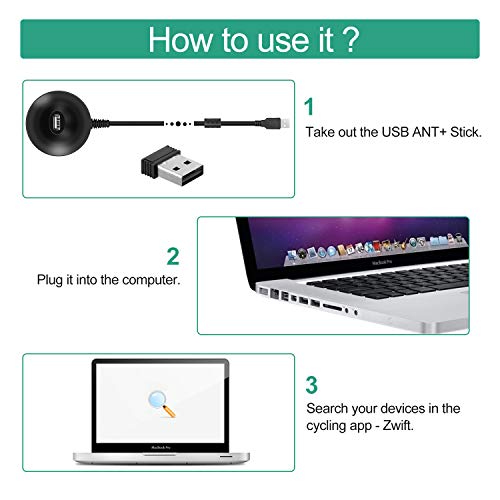 CooSpo Ant+ USB Stick Dongle con Cable de Extensión, Ant+ Dongle para Zwift Garmin Forerunner Suunto PerfPRO Studio Rouvy BKOOL CycleOps TrainerRoad Elite, Ant+ Receptor para Rodillo Bicicleta