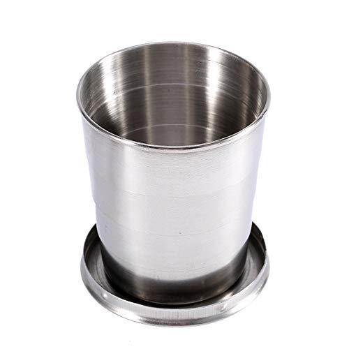 Copa de acero inoxidable plegable - Taza de camping plegable bebida vaso bajo con tapas llavero for el recorrido que acampa yendo de pesca Montañismo, retráctil telescópica portátil (tamaño : L)