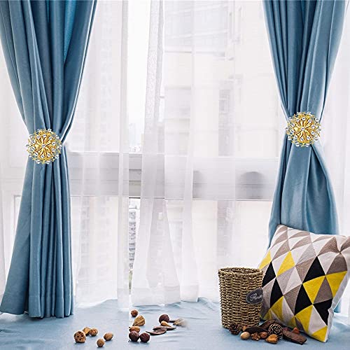 Corbatas Magnéticas para Cortinas, Tiebacks de la Cortina de la Flor de Cristal Brillante Abrazaderas con Cuerda elástica, para Decoración y Fijar Cortinas, para Recámara, Sala de Estar, Oficina