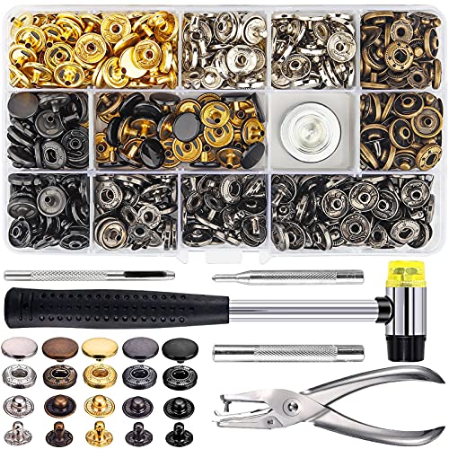 Corchetes de Presión Metálicos, 156 Pcs Botones de Presión, Remaches de Cuero, Remache de Doble Tapa, 6 Colores Kit de Herramienta de Botón Snap Metal Artesanía para Ropa/Cuero/Vaquero/Bolsos