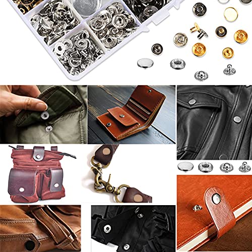 Corchetes de Presión Metálicos, 156 Pcs Botones de Presión, Remaches de Cuero, Remache de Doble Tapa, 6 Colores Kit de Herramienta de Botón Snap Metal Artesanía para Ropa/Cuero/Vaquero/Bolsos