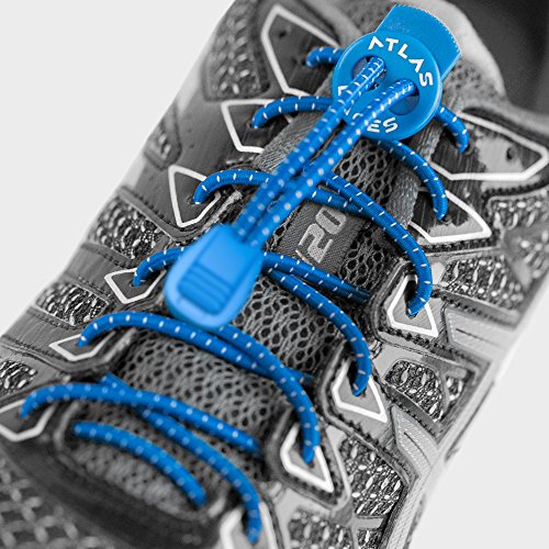 Cordones elásticos deportivos con bloqueo - Atlas Laces - Innovadores lazos para zapatillas sin atar - Cordón elástico para atletas y corredores de maratón y triatlón - Para niños y mayores (1 par) (Azul)