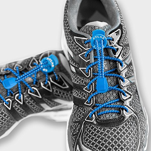 Cordones elásticos deportivos con bloqueo - Atlas Laces - Innovadores lazos para zapatillas sin atar - Cordón elástico para atletas y corredores de maratón y triatlón - Para niños y mayores (1 par) (Azul)