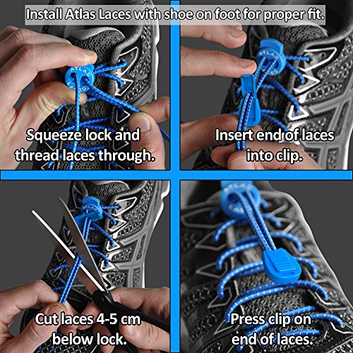 Cordones elásticos deportivos con bloqueo - Atlas Laces - Innovadores lazos para zapatillas sin atar - Cordón elástico para atletas y corredores de maratón y triatlón - Para niños y mayores (1 par) (Azul)