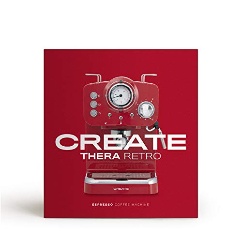 CREATE / THERA RETRO / Cafetera Express para Espresso y Cappucino Roja / 1100W, 15 Bares, Vaporizador Orientable, capacidad 1.25l, Café Molido y Monodosis, Con Doble Salida.