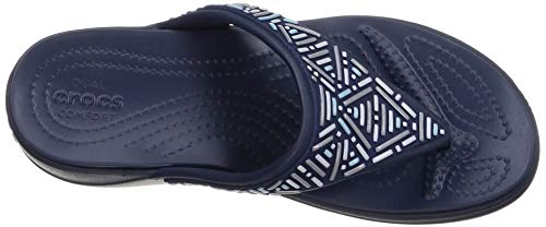 Crocs Sandalia Monterey con cuña embellecida para mujer, azul (Azul marino/flor y brillo), 38 EU