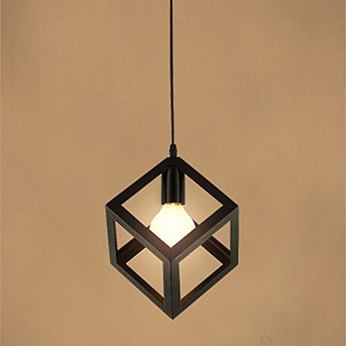 Cubo Lámpara Colgante de Techo Vintage, Iluminación de Techo Industrial, Colgante de luz de techo moderna, Creativa Luz Colgante Negro Metal para Loft/Cocina/Comedor/Dormitorio, E27 AC 220–240V