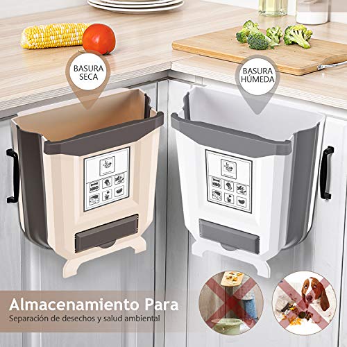 Cubos de Basura para la Cocina, INPHER Cubos Cocinas con Espacio para la Bolsa de Basura Plegable Colgando, Bote de Basura para Cocina Dormitorio Coche, Marrón