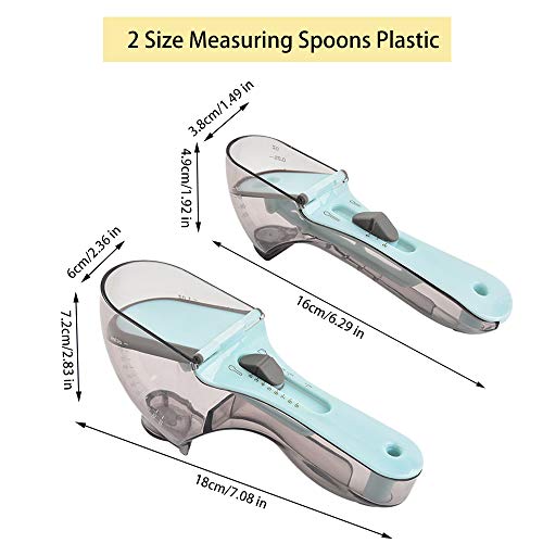 Cucharas de Medición Plastico, 2PCS Cucharas Medidoras Ajustable, Juegos de Cucharas Medidoras, Cucharas Medidoras Gramos y ml Plastico para Medir Líquidos y Los Ingredientes para Cocción y Horneado