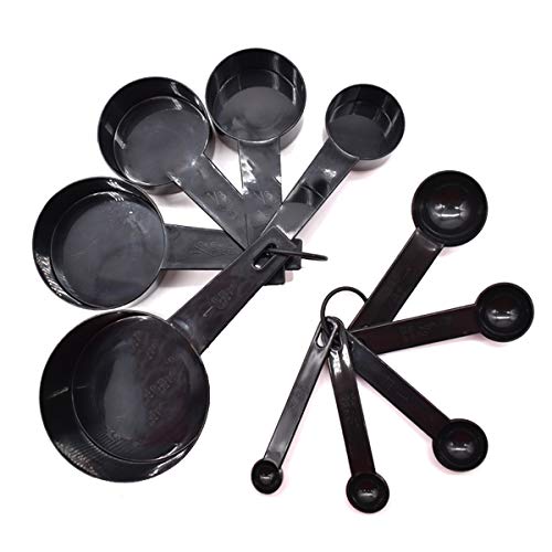 Cucharas Medidoras,Liwein Juego 10 Piezas Vasos Medidores de Plástico Tazas de Medición para Hornear Cocinar Medir Líquidos Sólidos Negro