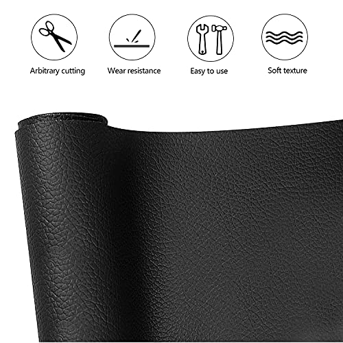 Cuero Adhesivo Parches Polipiel, Polipiel Adhesiva Piel para Tapizar 40 x 150 cm para Sofás, Asientos De Coche, Silla De Oficina, Cabecera, Bolsos, Negro