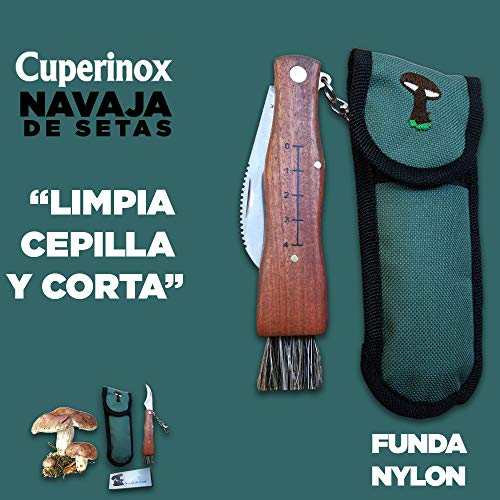 CUPERINOX Navaja Setas | Navaja para Setas | Navaja champiñon | Navaja setera | Acero Inoxidable | Navaja Setas Cepillo | Funda Navaja Incluida | Navaja Micologica