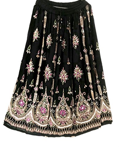 Dancers World Ltd (UK Seller) - Falda de mujer estilo indio, Hippie, gitano, bohemio con lentejuelas, para verano, falda larga multicolor para danza del vientre, todo el año, Falda, Mujer, color negro / rosa, tamaño M L, Length 35/36inch Outside Leg