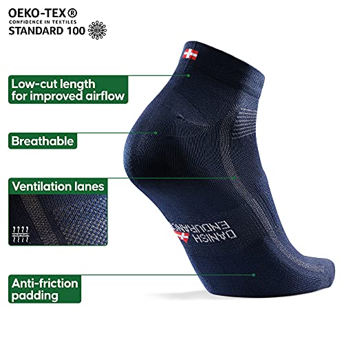 DANISH ENDURANCE Calcetines de Ciclismo de Corte Bajo, para Hombres y Mujeres, paquete de 3 calcetines de bicicleta transpirables 3 Pares (1 x Blanco, 1 x Negro, 1 x Azul), EU 35-38