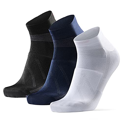 DANISH ENDURANCE Calcetines de Ciclismo de Corte Bajo, para Hombres y Mujeres, paquete de 3 calcetines de bicicleta transpirables 3 Pares (1 x Blanco, 1 x Negro, 1 x Azul), EU 35-38