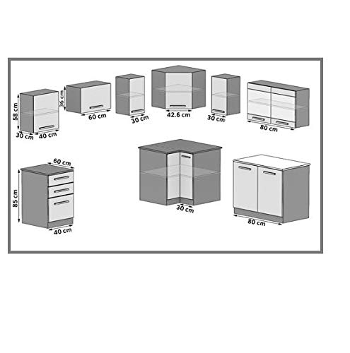 DARCIA | esquinero de Cocina Completa L 300 cm 9 Piezas | Plan de Trabajo Incluido | Conjunto de Muebles de Cocina