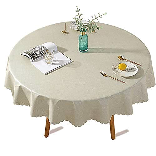 DARUITE Mantel Antimanchas Redondo, Impresas Elegante Flores Mantel PVC Plastico Mesa Impermeable de Comedor, Exterior, Cocina, Picnic - Diametro 140 cm, Lino