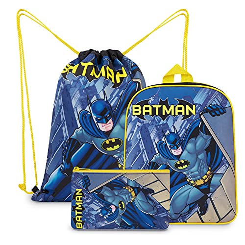 DC Comics Mochila Niño De Batman, Set De Mochilas Infantiles Con Estuche Escolar Y Mochila Saco