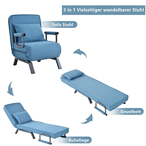 DDHVVOH Butacas SillóN,Sofa Cama Individual,Puede Plegarse O Desplegarse,Se Pueden Ajustar 5 áNgulos de InclinacióN,Cama 187 * 56 * 26cm,Sofá 56 X 65 X 88 Cm,Azul,MarróN,Gris,Blue