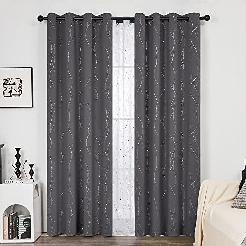 Deconovo Cortina Opaca para Habitación Térmica Aislante con Ojales 2 Piezas 145 x 245 cm Gris Oscuro