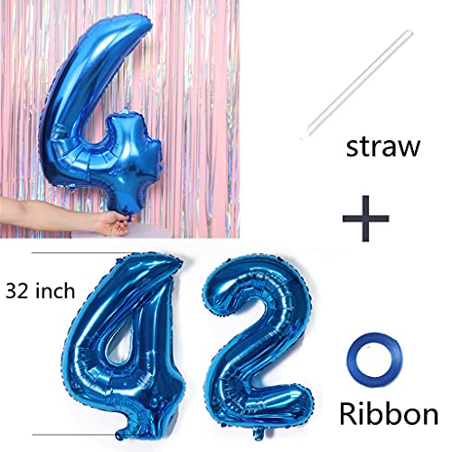 Decoración para 42 cumpleaños de hombre, color azul, juego de 42 años, 42 globos