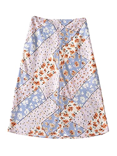 Dghisre Women's Casual Midi Skirts High Waist Long Pencil Skirts Printed A Line Skirts for Spring Summer (Purple, Small)