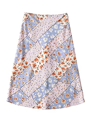 Dghisre Women's Casual Midi Skirts High Waist Long Pencil Skirts Printed A Line Skirts for Spring Summer (Purple, Small)