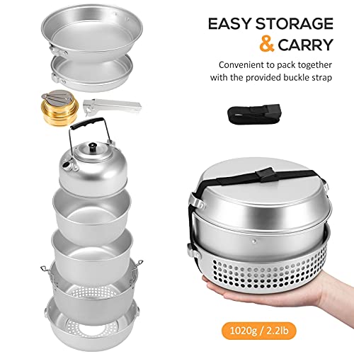 Diaod 10 PCS Kit de Estufa de Camping Placas de Plato portátil Potes de Agua Hervidor de Agua Hand Vice Vice al Aire Libre Camping Cocinando para 2-3 Personas