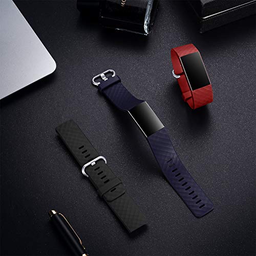 Dirrelo 3 Pack Compatible con Fitbit Charge 3/Fitbit Charge 4/Charge 3 SE Correa para Mujeres Hombres, Pulsera Deportiva de Repuesto Ajustable de Silicona Suave para, Nero+BLU Scuro+Rossa S