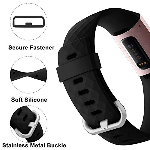 Dirrelo 3 Pack Compatible con Fitbit Charge 3/Fitbit Charge 4/Charge 3 SE Correa para Mujeres Hombres, Pulsera Deportiva de Repuesto Ajustable de Silicona Suave para, Nero+BLU Scuro+Rossa S