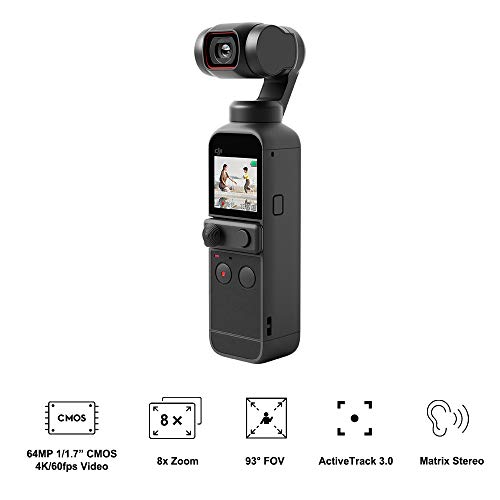 DJI Pocket 2 Combo Cámara 4K con Estabilización en 3 Ejes, Vlog, Video UHD, Foto de Resolución de 64 MP, 1/1.7” CMOS, HDR, Reducción del Ruido, Timelapse, Slow Motion, Sin Tarjeta, Sin Extensor Rod