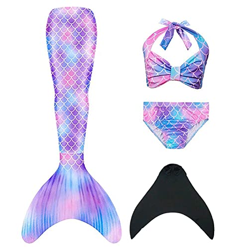 DNFUN niñas Colas de Sirena con monoaleta para Nadar Incluyen Trajes de Sirena baño de Bikini,Black,DH48,110