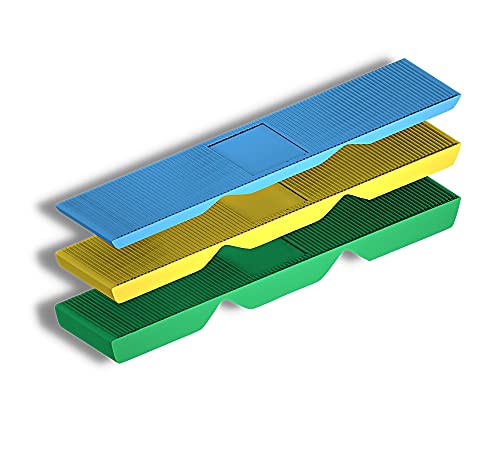 DOJA BARCELONA | Cuñas Acristalamiento 2 4 6mm | Cuñas para Cristales Azul + Amarillo + Verde | PACK 150 | Cuñas Plastico Espaciar Objetos | Calzos para Cristales, Calzo de Plastico para Vidrio