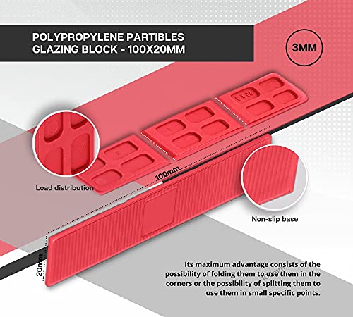 DOJA BARCELONA | Cuñas Acristalamiento 3mm | Cuñas para Cristales Rojo | PACK 300 | Cuñas Plastico para Espaciar Objetos | Calzos para Cristales, Calzo de Plastico, Cuñas de Plastico para Vidrio