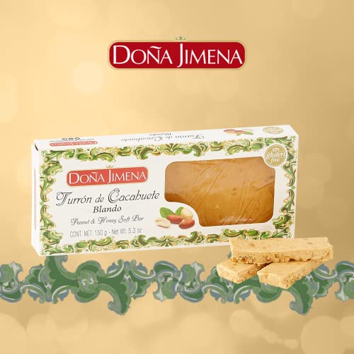 Doña Jimena - Turrón de Cacahuete Elaborado com Cacahuete y Miel, Textura Cremosa, Calidad Suprema Novedad 2020 Típico Dulce Navideño, Turrón Tradicional Sin Gluten, Almendra, 150 Gramos