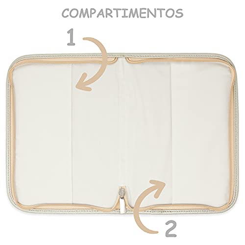 Duffi Baby Funda Portadocumentos de bebe recien nacido polipiel con cierre de cremallera. Porta Libro de Nacimiento con bolsillos. Carpeta portadocumentos tamaño estandar. Modelo Círculos. Color Beige