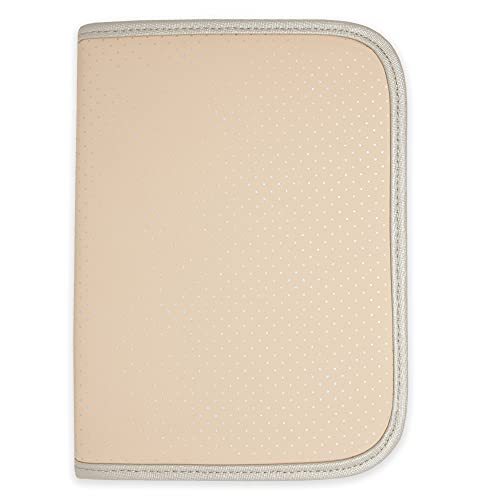 Duffi Baby Funda Portadocumentos de bebe recien nacido polipiel con cierre de cremallera. Porta Libro de Nacimiento con bolsillos. Carpeta portadocumentos tamaño estandar. Modelo Círculos. Color Beige