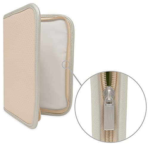 Duffi Baby Funda Portadocumentos de bebe recien nacido polipiel con cierre de cremallera. Porta Libro de Nacimiento con bolsillos. Carpeta portadocumentos tamaño estandar. Modelo Círculos. Color Beige